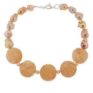 Colleen Lopez Cultured Freshwater Pearl and Drusy Quartz 16-18" Necklace